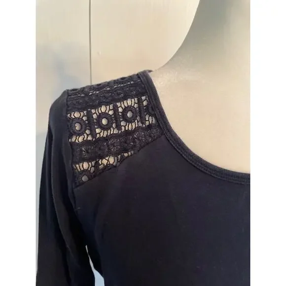 Talbots Size Medium Long‎ Sleeve 100% Cotton Pullover Top Navy Blue - Picture 2 of 5